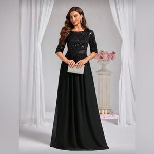 Sophisticated Black Sequin Long Sleeve Dress